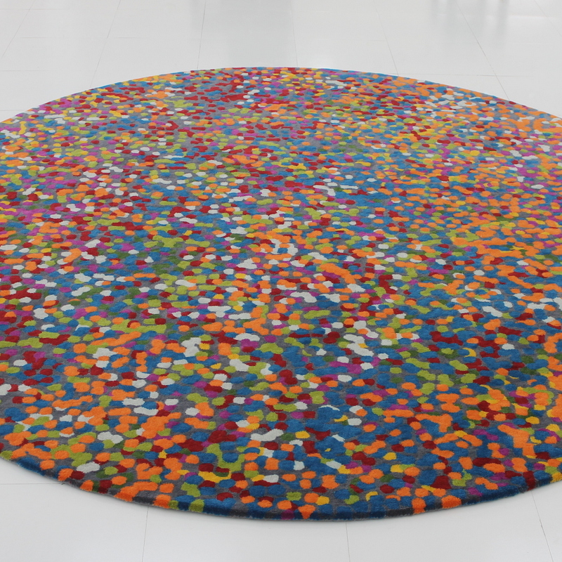 Blue orange red green dots round rug children's rug colourful